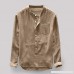 Trule Men's Casual Loose T-Short Long-Sleeved Button-Lapel Top Comfortable Linen Solid Color Shirt Khaki B07QB29B9K